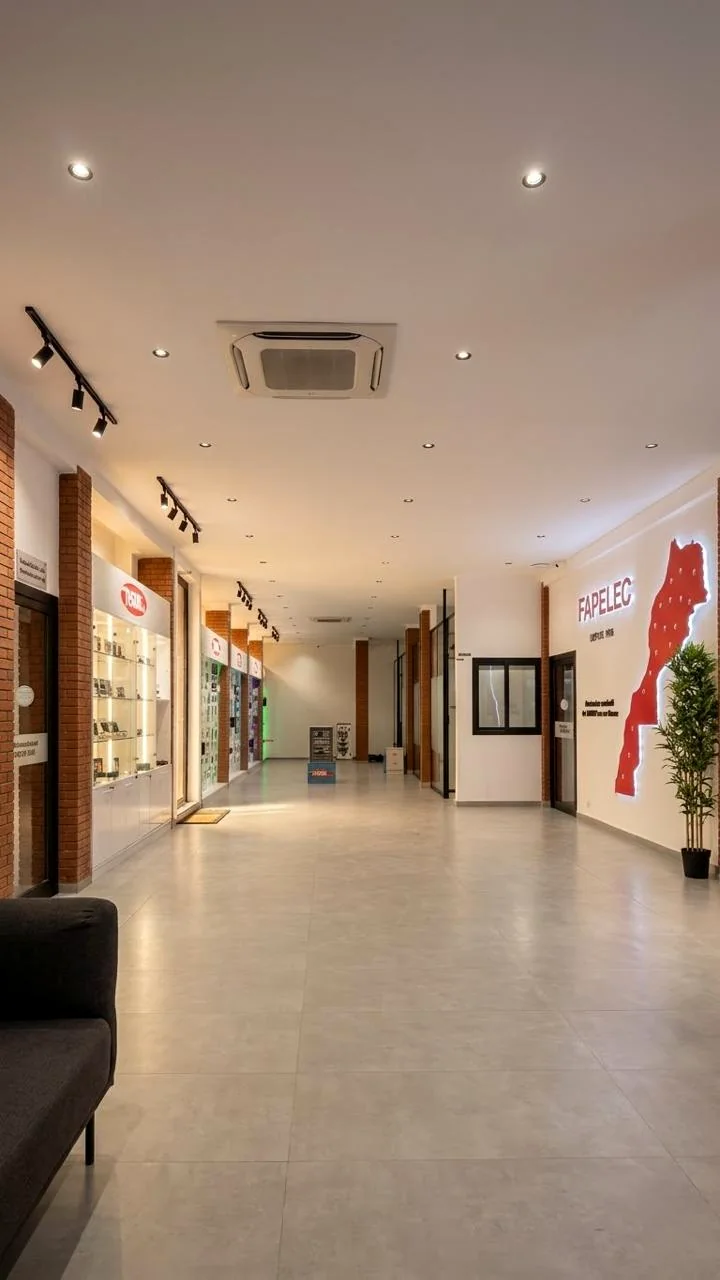 Showroom FAPELEC à Casablanca — gamme TOSUNLUX exposée